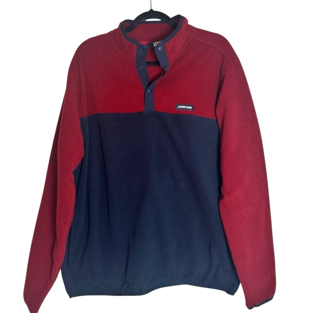 Lands' End Men’s Heritage Two-Tone Red and Navy Snap XL Pullover
